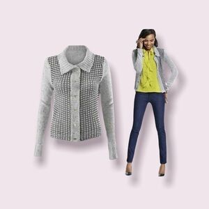 Cabi Square Stitch Cardigan Gray Sweater - Size M